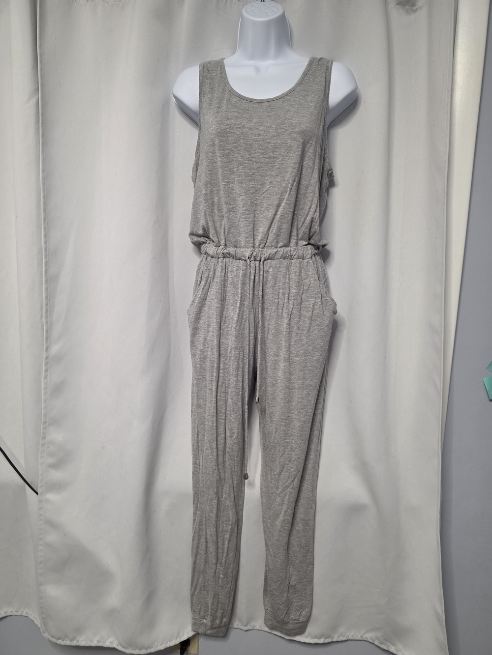 Pink Lily Sleeveless Drawstring Jumpsuit - Heather Gray